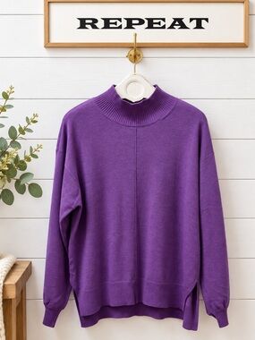 REPEAT Purple Oversized Mock Neck Sweater – XL